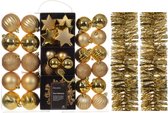 Kerstversiering set - goud - kerstballen, ornamenten en folie slingers - kunststof