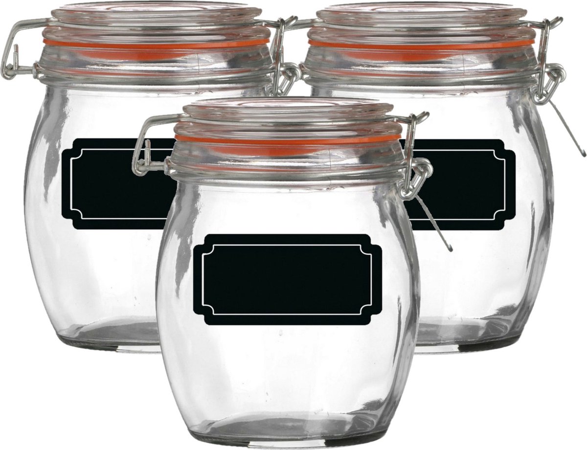 Weckpot/inmaakpot - 4x - 750 ml - glas - met beugelsluiting - incl. etiketten
