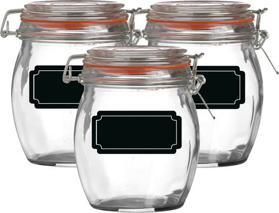 Weckpot/inmaakpot - 4x - 750 ml - glas - met beugelsluiting - incl. etiketten