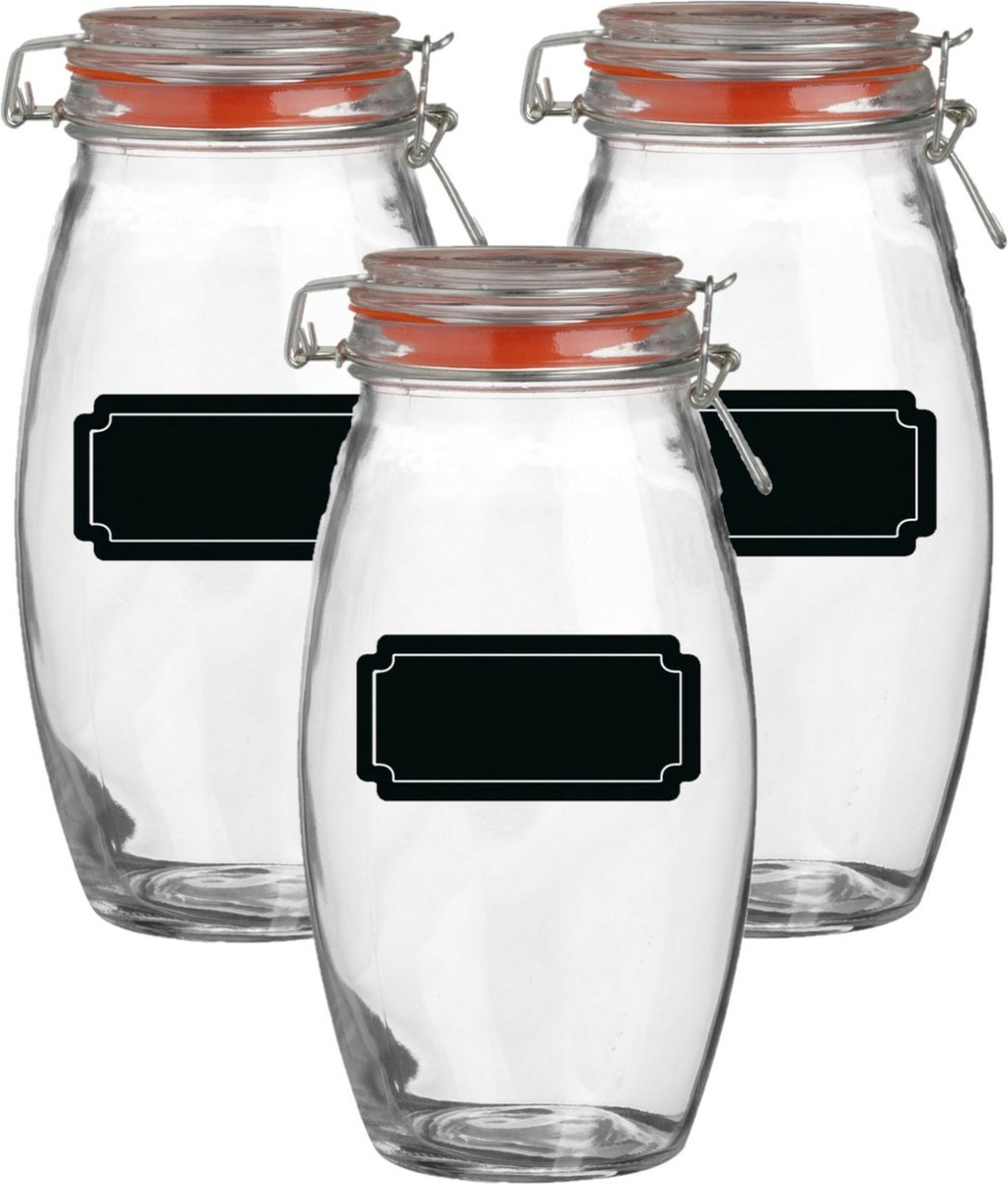 Weckpot/inmaakpot - 4x - 1.9L - glas - met beugelsluiting - incl. etiketten