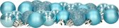Decoris Kleine kerstballen - 28x - 3 cm - kunststof - ijs blauw