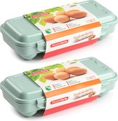 Plasticforte Eierdoos - 2x - koelkast organizer eierhouder - 10 eieren - mint groen - kunststof - 27 x 12,5 cm