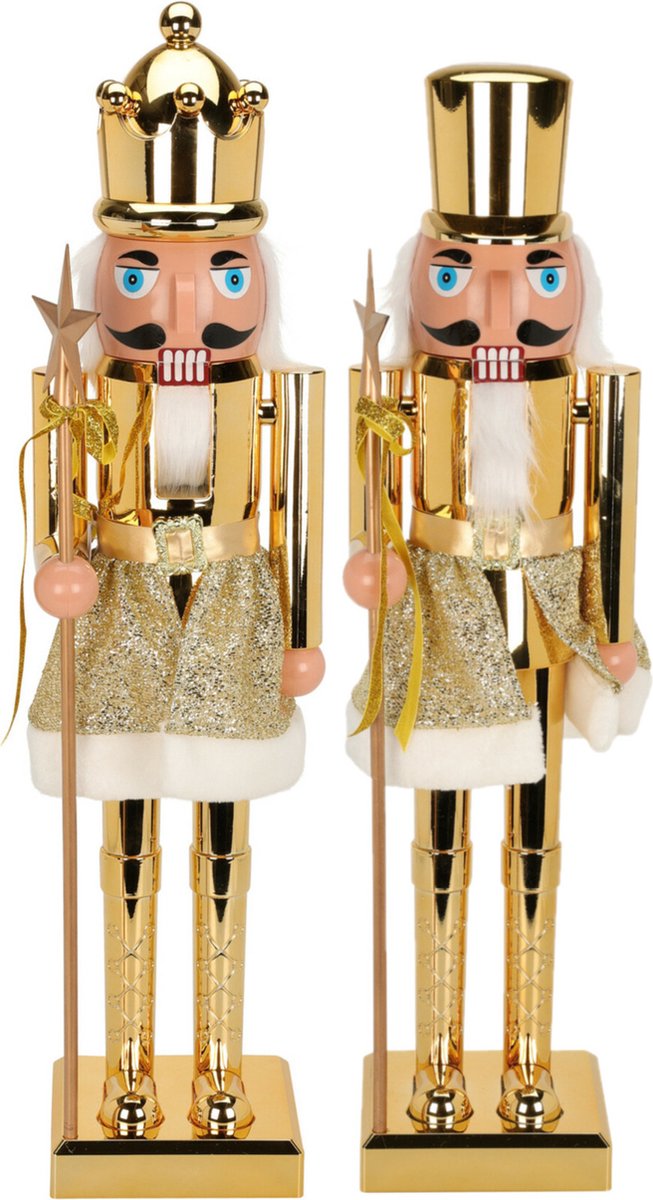 Notenkraker decoratie figuur beelden - set 2x st - 60 cm - goud - kunststof