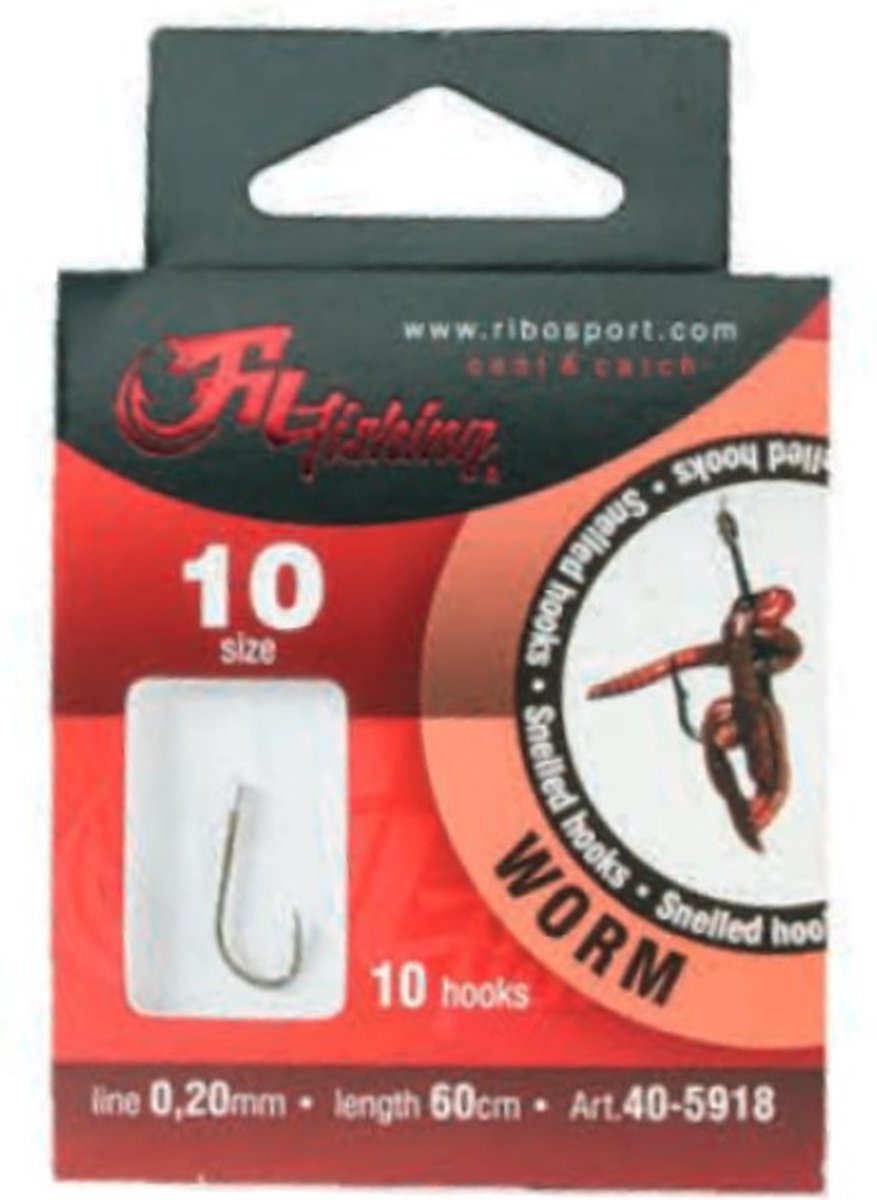 Snelled Hooks 'Worm' - Haakmaat #4 - 0.28mm - 60cm - 10 stuks - Feeder, Witvis, Karper Onderlijnen