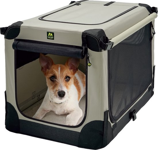 Maelson Soft Kennel - Opvouwbare hondenbench van zacht materiaal, beige/zwart - 62 XS