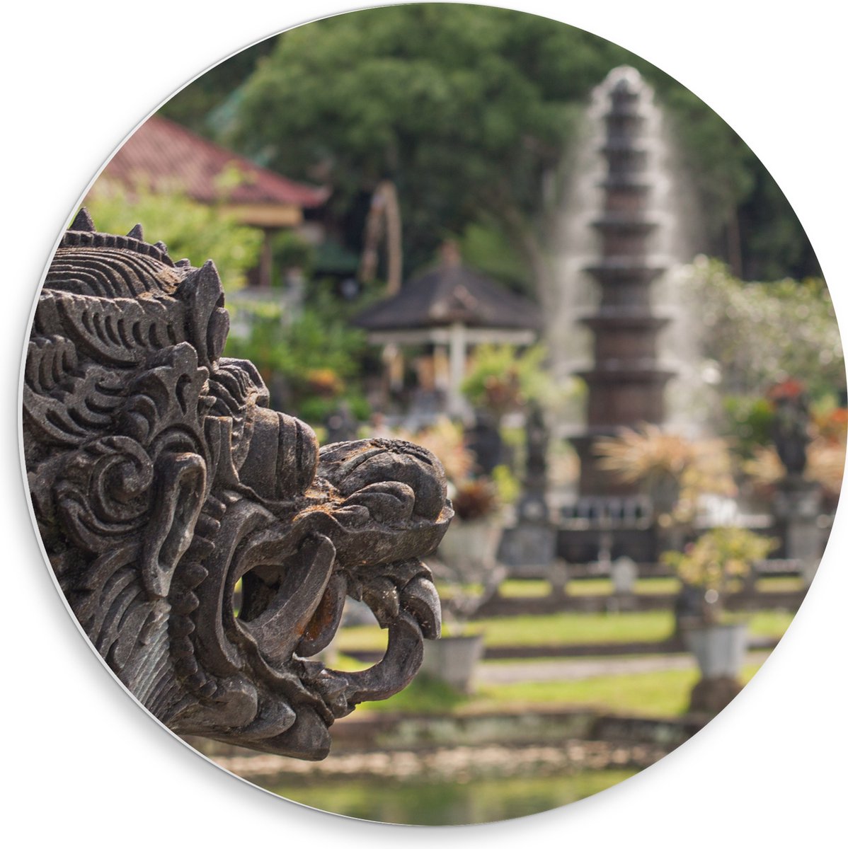 PVC Schuimplaat Muurcirkel - Beelden en Fonteinen in Bali - 50x50 cm Foto op Muurcirkel (m