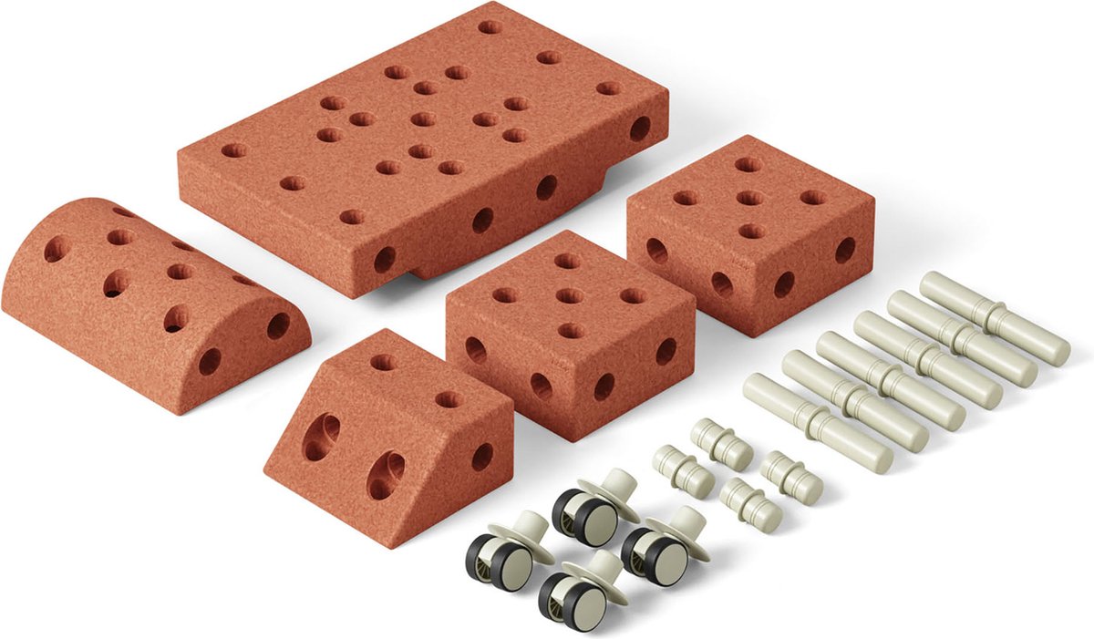 Modu Explorer Set - Zachte blokken -19 onderdelen- Open Ended speelgoed - Speelgoed 1 - 2- 3 jaar - Burnt Orange / Dusty Green