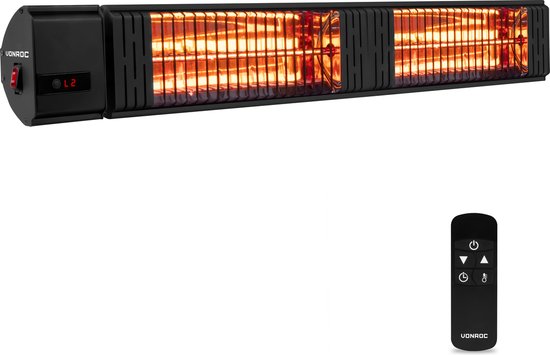 VONROC Sfeervolle terrasverwarmer – Volsini 3000W – Hoog rendement – Low Glare lamp – Met instelbare warmteniveaus, timer, LCD-scherm en afstandsbediening