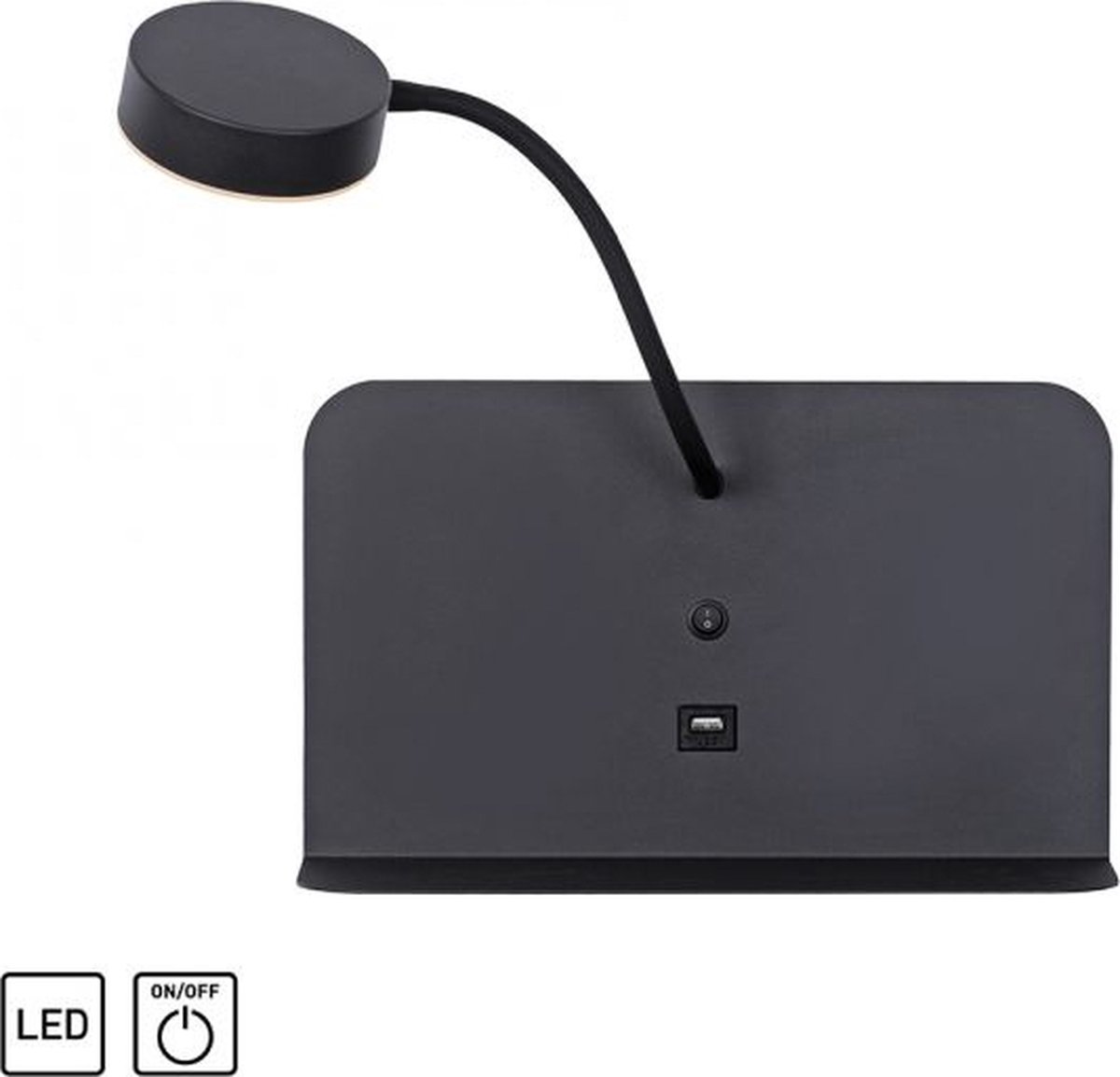 Wandlamp Board Zwart incl. USB & Schakelaar