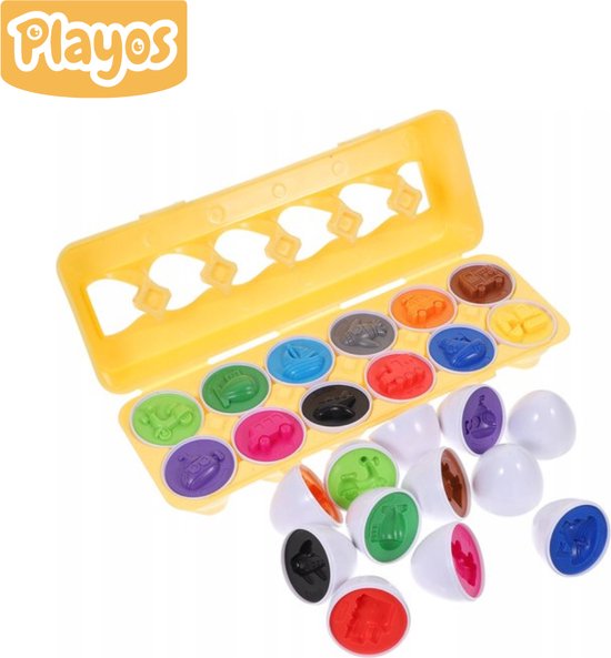 Playos® - Eieren Sorteren - Voertuigen - Montessori Speelgoed - Sorteer Speelgoed - Peuters - Educatief - Speelgoed - Sorteren - Ontwikkelingsspeelgoed - Motoriek - Puzzel - Geometrisch Speelgoed - Montessori - Speelgoed Peuters