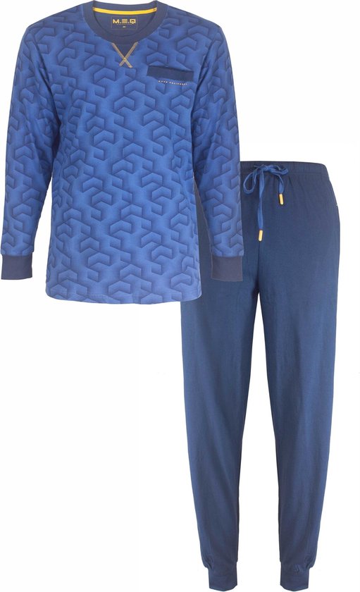 M.E.Q. - Heren Pyjama - Lange mouw - 100% Katoen - Blauw - Maat XL