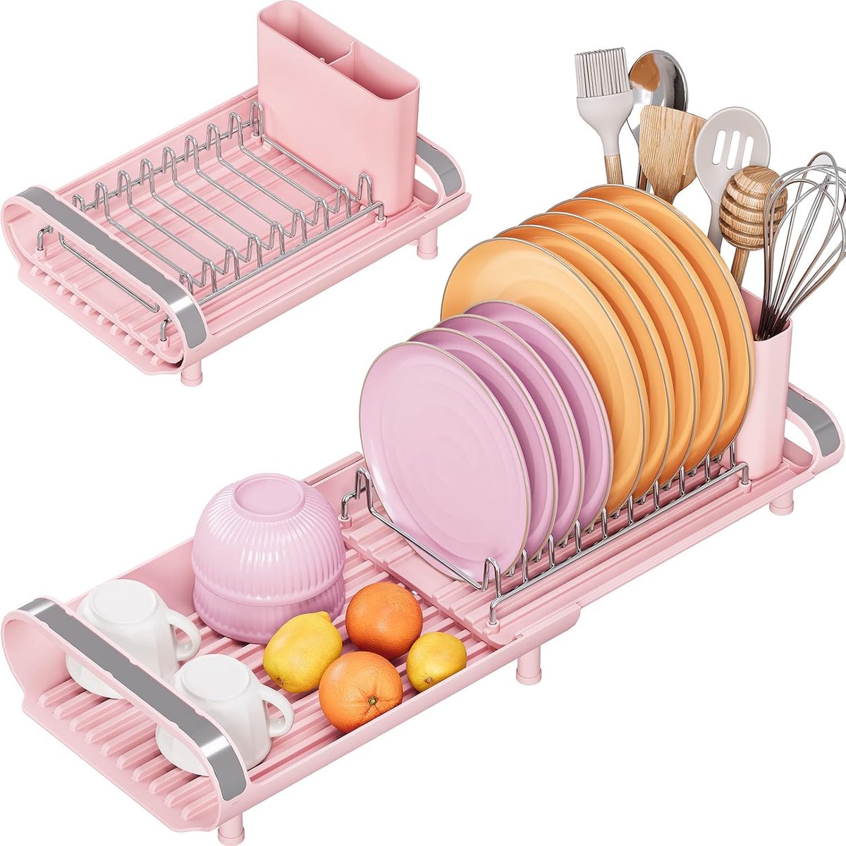 Goedkoopste Inovra ® Klein uitbreidbaar afwasrek Roestvrijstalen afwasrek Roestvrij afwasrek voor keuken Roze