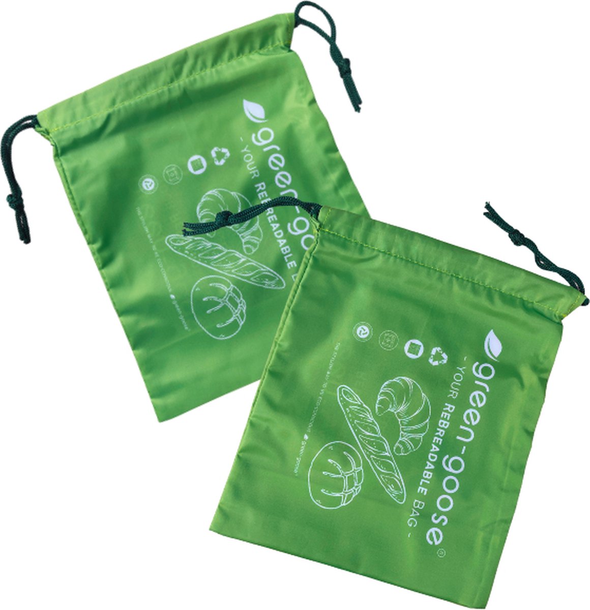green-goose® Herbruikbare Broodjeszak S (25x20cm) - 2 Stuks - Gemaakt van 100% Gerecyclde PET Flessen - Lunchzakje, Broodzakje - Diepvriesbestendig - Wasmachine Wasbaar