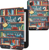 kwmobile e-reader hoesje geschikt voor Kobo Clara BW / Colour hoes - E reader flip case met magnetische sluiting - Ereader cover - bibliotheek design in meerkleurig