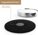 RVS onderzetter met magnetische kern. 'magnetische kern - beter stapelen - zachte sluiting'.