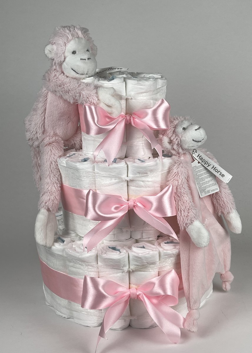 Goedkoopste Chouette-Chouette | Luiertaart Meisje | Kraamcadeau | Geboorte Meisje | Babyshower | Tuttle Aap Mickey Pink - Roze