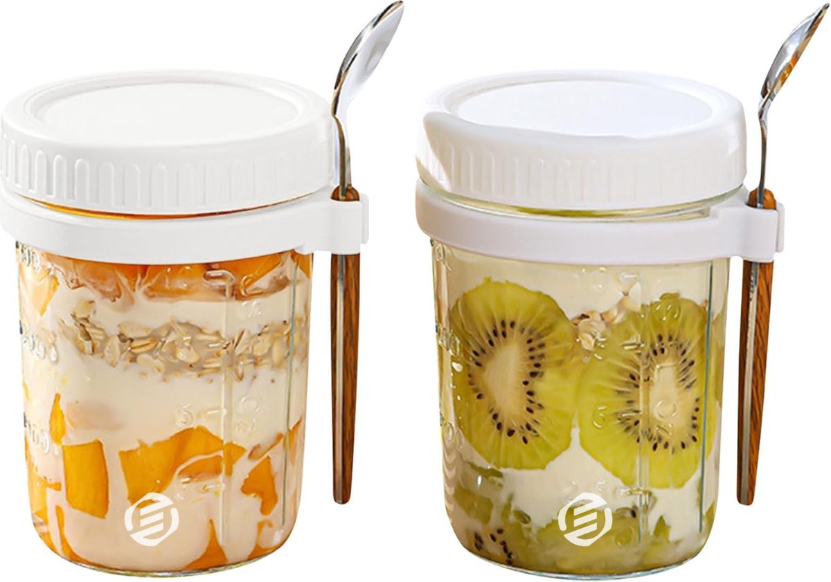 Equivera Overnight Oats Potjes - Muesli Beker - Mason Jar - Havermout - Set - Must have voor jouw ontbijt