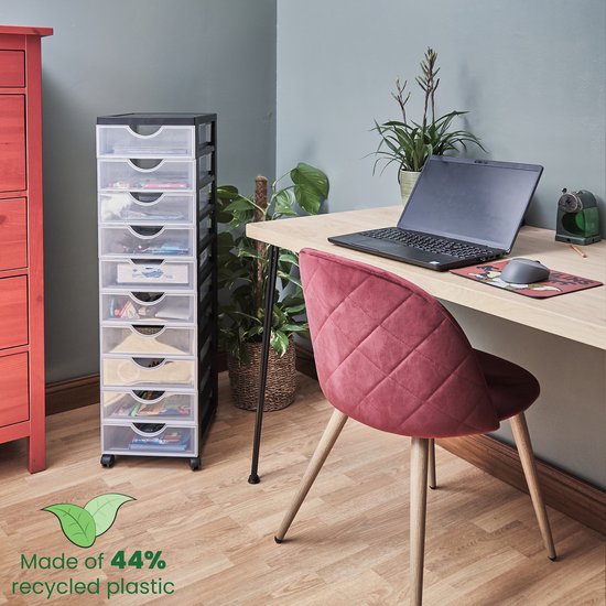Iris Ohyama, Toren, Ladekast, Kunststof opbergorganizer met ergonomisch handvat, 5L, 5 laden, met wielen, BPA-vrij, Kantoor, Slaapkamer, Woonkamer, DDDC-005, zwart
