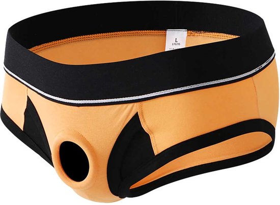 Slip homme moulant Oranje avec trou pour pénis - Sous-vêtements BDSM homme - String court - Jeu de rôle - Erotiek - Polyester de très bonne qualité épaisse