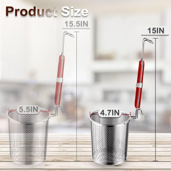 6 Stks Rvs Pasta Mand Met Houten Handvat Keuken Mesh Spider Zeef Fijne Zeef Pasta Zeef Skimmer Voedsel Dumpling Noedel Zeef Blancheren Mand voor Pasta, Noedels, Dumpling, 4,7 Inch