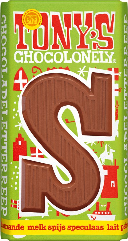 Tony's Chocolonely Chocoladeletter - Melk Spijs Speculaas - Sinterklaas - Schoencadeautjes - Sint Cadeau - 180 Gram - Fairtrade Belgische Chocola