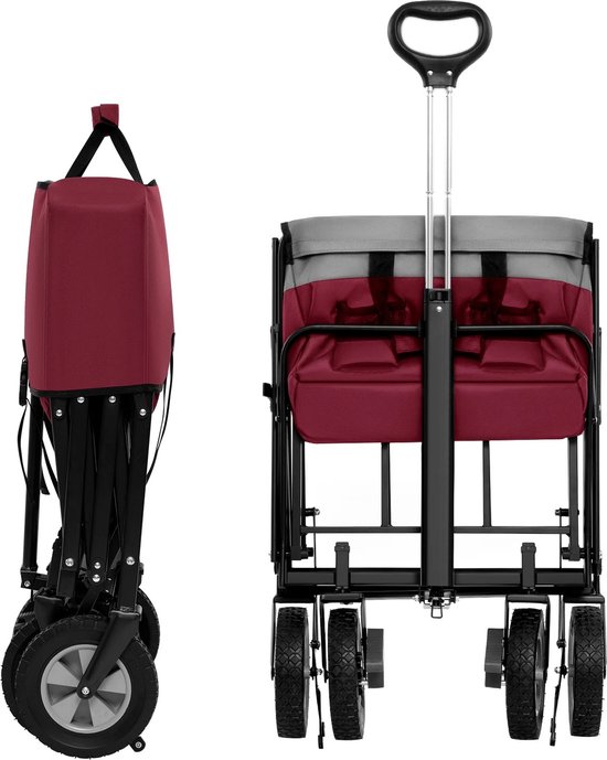 Eszenzics™ Trendy bolderkar 'Sep'- Opvouwbaar - 100ltr / 80 kg - 4 all-terrain banden - Rood/Grijs - Draaibaar - Multifunctioneel - Kinderen - Boodschappen - Picknick van Eszenzics™ — afbeelding 2