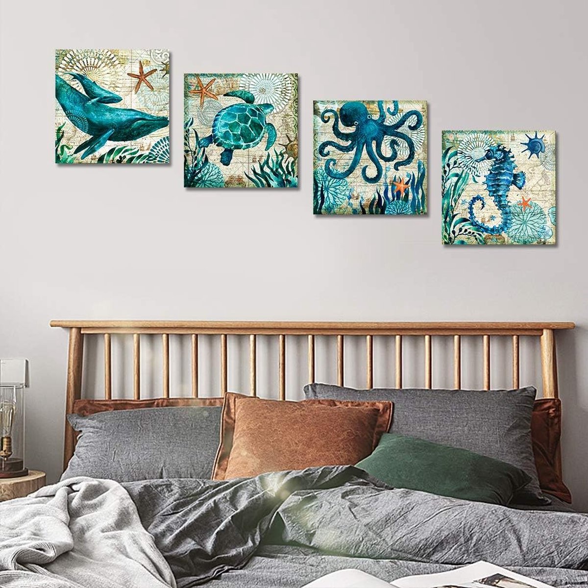 oceaan schilderij set - muurkunst prints set / muurdecoratie set van 4