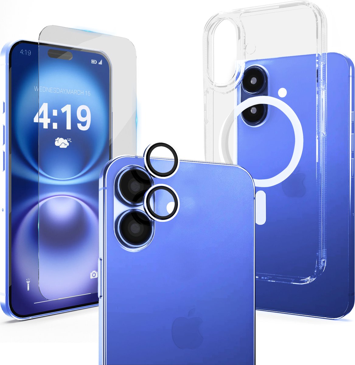 Hoesje Geschikt voor iPhone 16 Plus Transparant - 2x Screenprotector - Geschikt voor MagSafe - Camera Lens Protector - Anti Shock