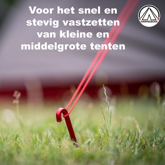 Haringboer® Tentharingen - 17cm Haak haringen - 16 stuks Grondzeil Pennen - Lichtgewicht 15 gram per stuk - Aluminium (7000-series) Haringen Tent - Zachte tot Middelharde Ondergrond - Inclusief Trekkoord en Haringzak van Haringboer® — afbeelding 5