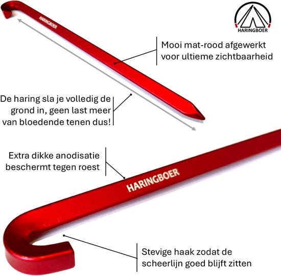 Haringboer® Tentharingen - 17cm Haak haringen - 16 stuks Grondzeil Pennen - Lichtgewicht 15 gram per stuk - Aluminium (7000-series) Haringen Tent - Zachte tot Middelharde Ondergrond - Inclusief Trekkoord en Haringzak van Haringboer® — afbeelding 2