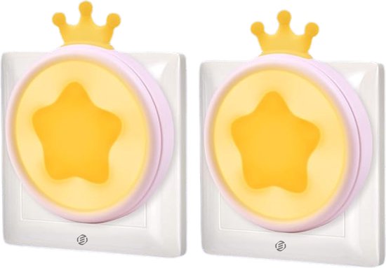 Nachtlampje Kinderen Stopcontact 2 Stukken Sterren en Maan Ontwerp, Europese Stekker, 0,6W, Wit Licht, Schakel Automatisch in of uit, Wandlamp voor Babykamer Decoratie, LED-Verlichting voor Toilet