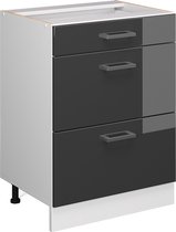 Vicco Élément bas universel R- Line, Anthracite brillant/ Wit, 60 cm avec tiroirs, sans plan de travail