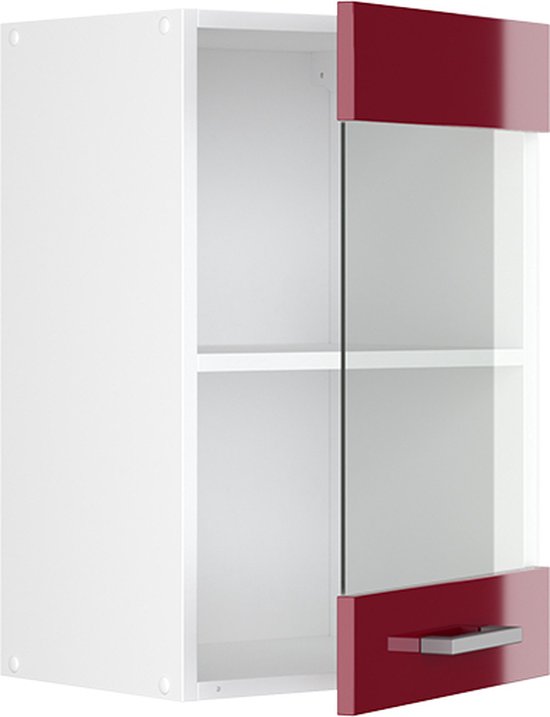Vicco Armoire suspendue universelle R- Line, Rouge bordeaux brillant/ Wit, 40 cm avec porte vitrée