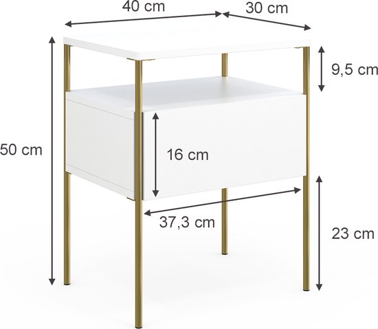 Vicco Table de chevet Mira, Wit/ Or, 40 x 50 cm Set de 2