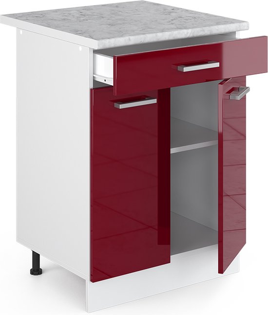 Vicco Élément bas universel R- Line, Rouge bordeaux brillant/ Wit, 60 cm avec tiroirs