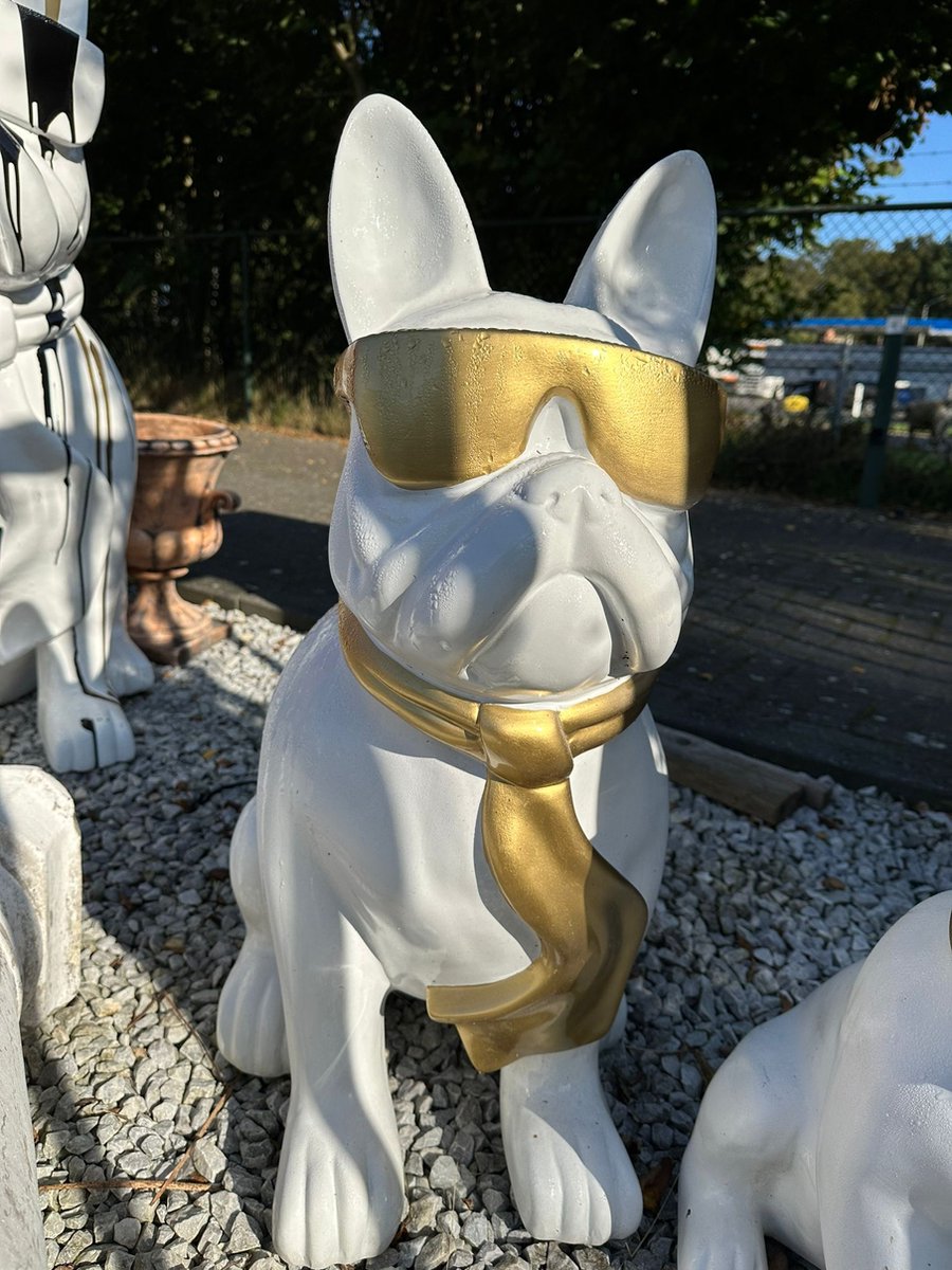 STATUE CHIEN BOULEDOGUE FRANÇAIS À LUNETTE EN RÉSINE - play art