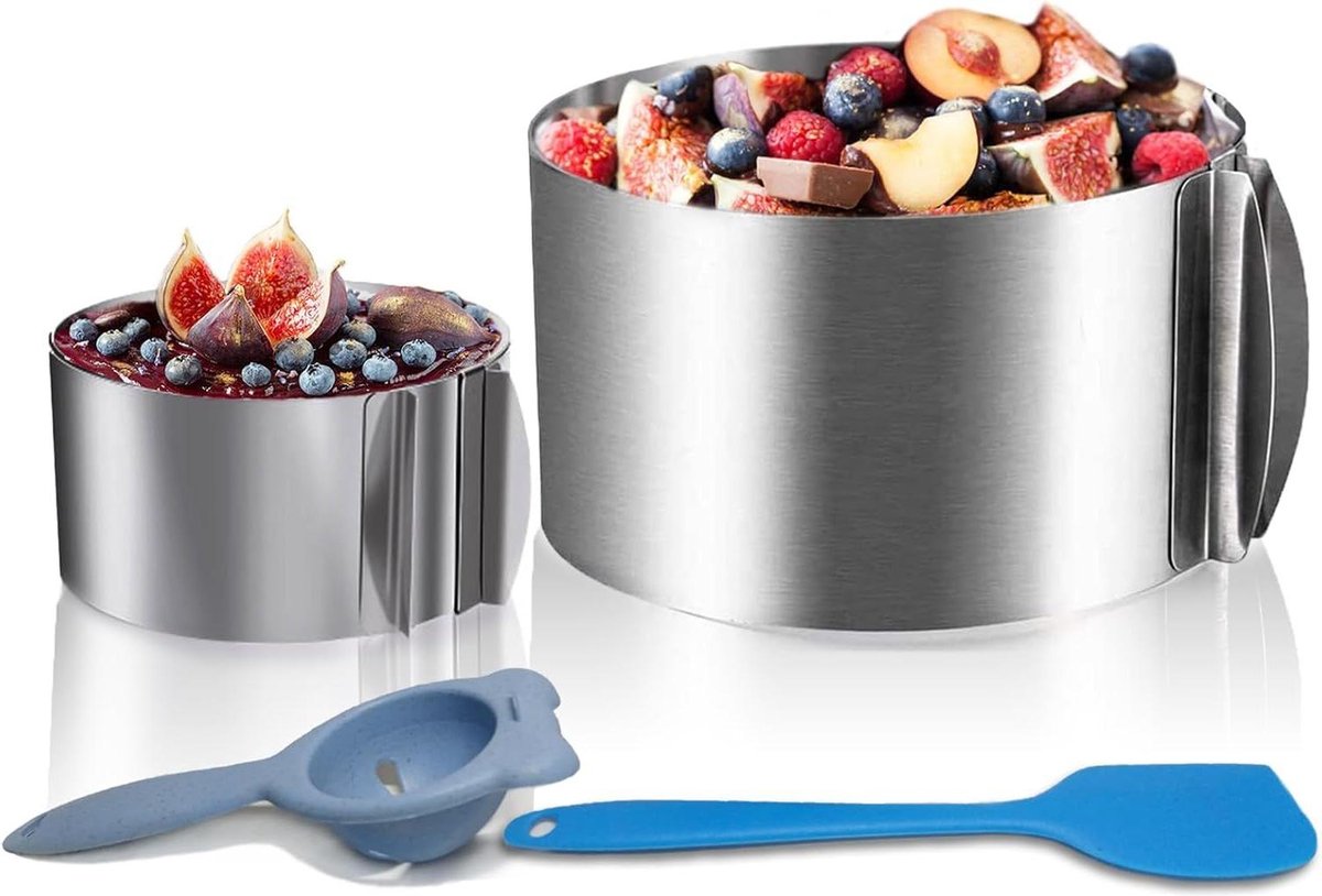 Taartsnijder verstelbaar taartringen grote taartring Ø 16 – 30 cm kleine taartring Ø 6 – 10 cm taartring hoog 8cm en 5cm roestvrij staal taartvorm voor cake decoratie bakken