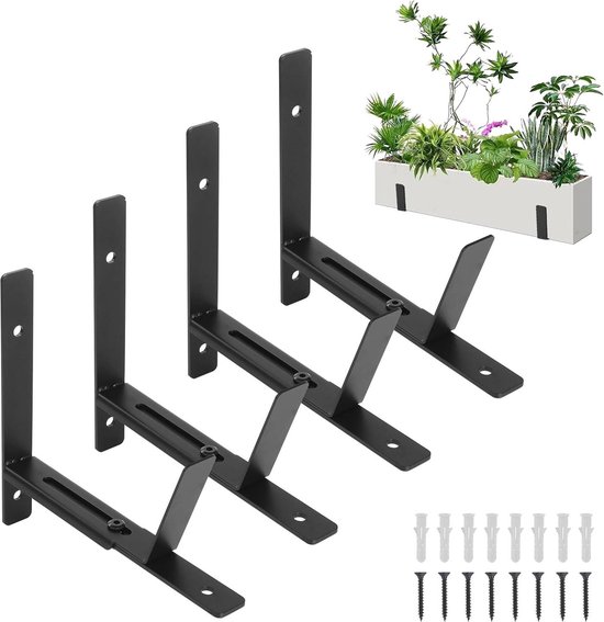 Kunststof plantenbak bruin rechthoekig 40 cm met 2 verstelbare balkon/muurbeugels