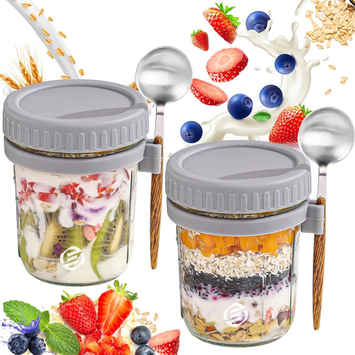 Equivera Overnight Oats Potjes - Muesli Beker - Mason Jar - Havermout - Set - Must have voor jouw ontbijt