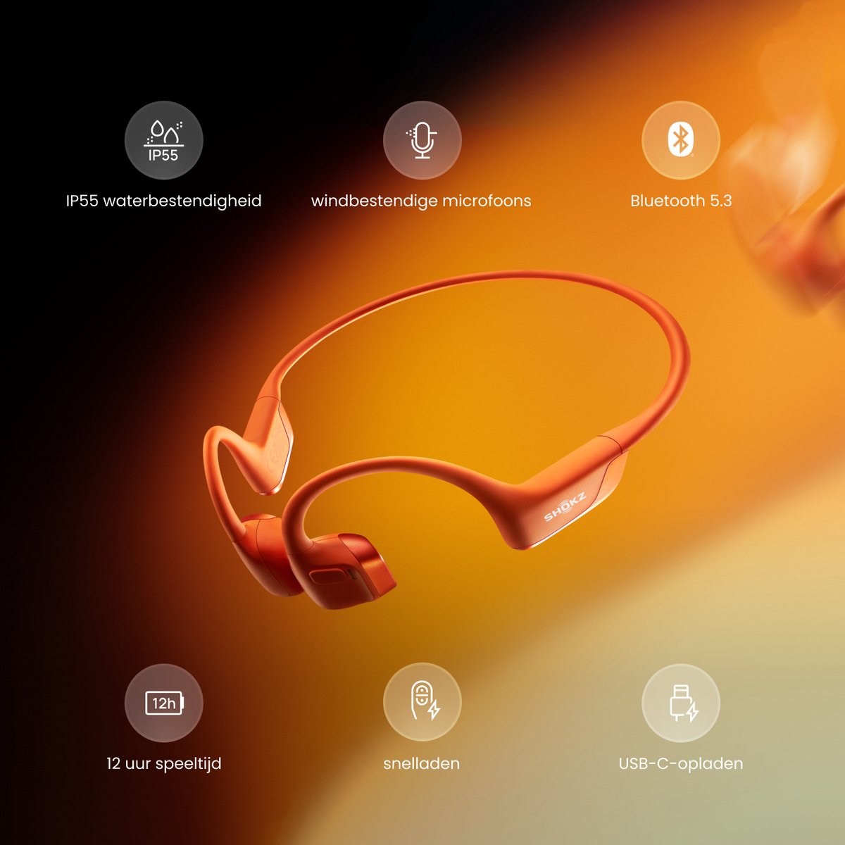 Shokz OpenRun Pro 2 Open-ear Sporthoofdtelefoon - Bone Conduction - IP55 water- en zweetbestendigheid - 12 uur batterij - Oranje thumbnail 5