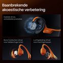 Illustratie van de geluidstechnologie van de oranje Shokz OpenRun Pro 2 koptelefoon, met dual drivers.