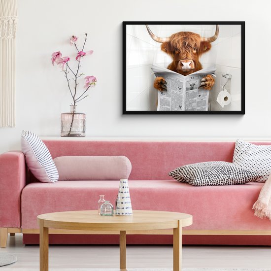 Affiche sous cadre - Cadre photo 80x60 cm - Posters - Highlander écossais - Animal - Journal - Toilettes - Cadre affiche noir - Décoration murale salle de bain - Décoration murale toilette - Accessoires décoratifs - Décoration murale Toilettes