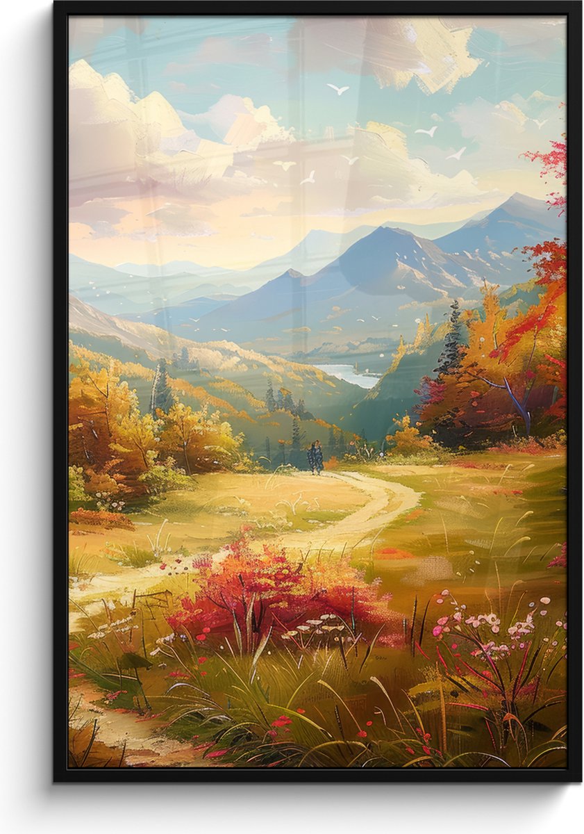 FrameYourWall Poster in lijst - Fotolijst 80x120 cm - Posters - Landschap - Illustratie - Natuur - Posterlijst zwart - Decoratie - Wanddecoratie woonkamer - Muurdecoratie slaapkamer Natuur landschap