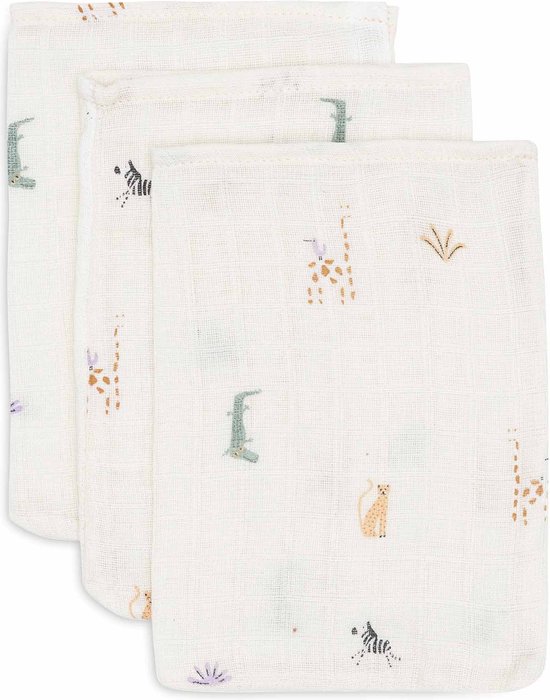 Jollein - Baby Hydrofiel Washandje - Katoen - 3 Stuks - Jungle Jambo - Baby Washand, Hydrofiele Washandjes -15x20cm