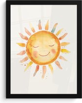 Poster in lijst - Fotolijst 30x40 cm - Posters - Zon - Watercolor - Geel - Posterlijst zwart - Kamer decoratie - Wanddecoratie kinderkamer - Muurdecoratie babykamer