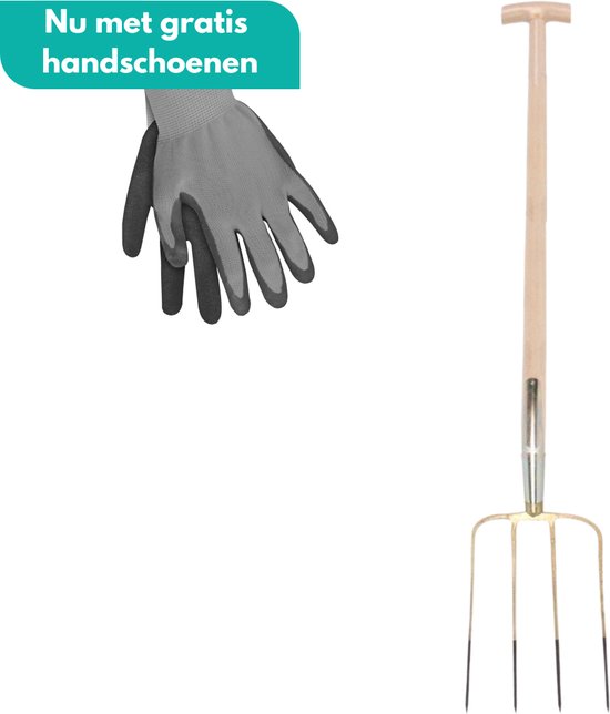 Foto: Homgar mestvork 4 tanden 85 cm steel compleet hoogwaardige kwaliteit nu met gratis werkhandschoenen