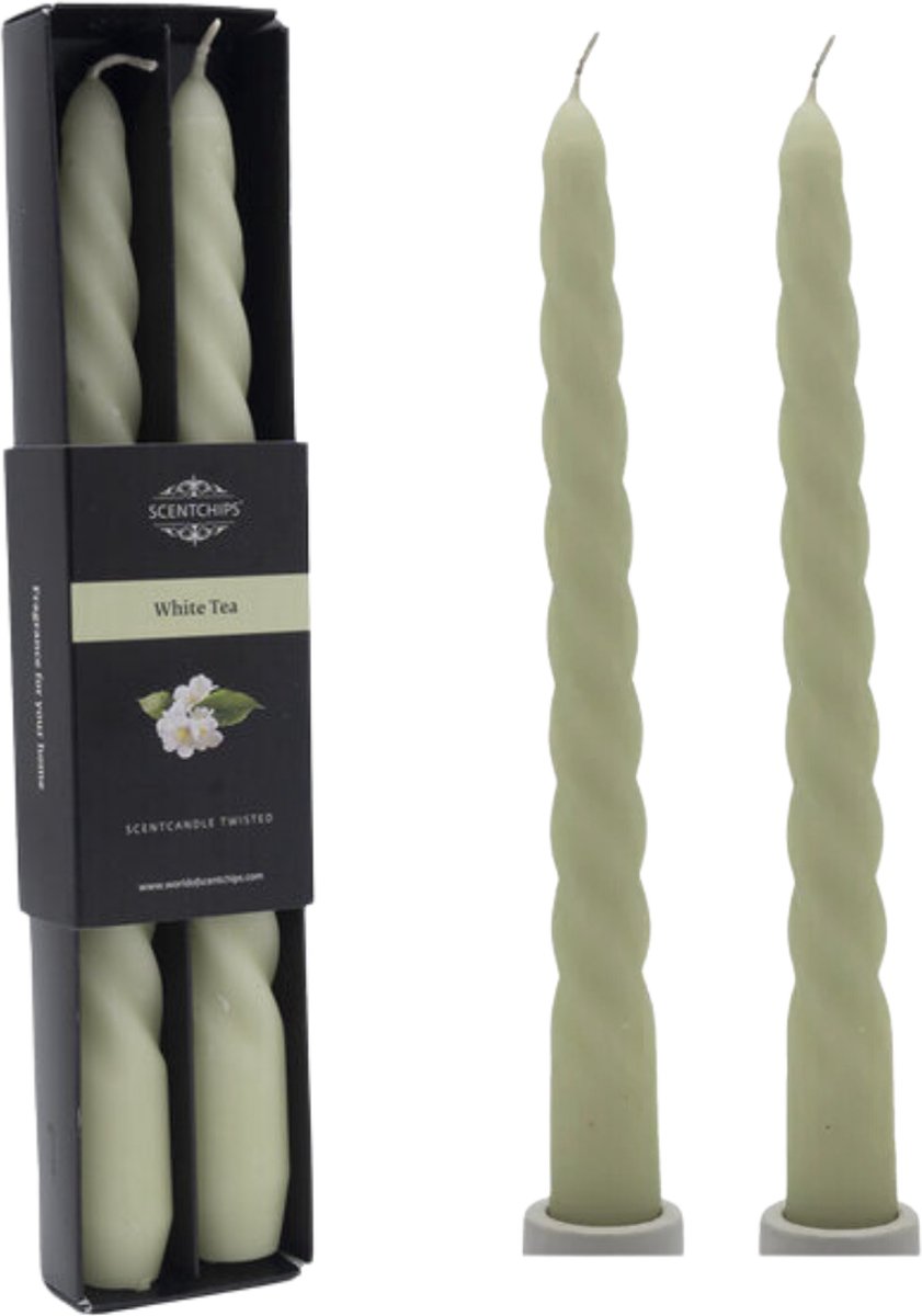Scentchips Witte thee Gedraaide Geurkaarsen - Swirl Geurkaars - Geurkaarsen Geschenkset - Geur Kaars - 20 Branduren - 2 Stuks