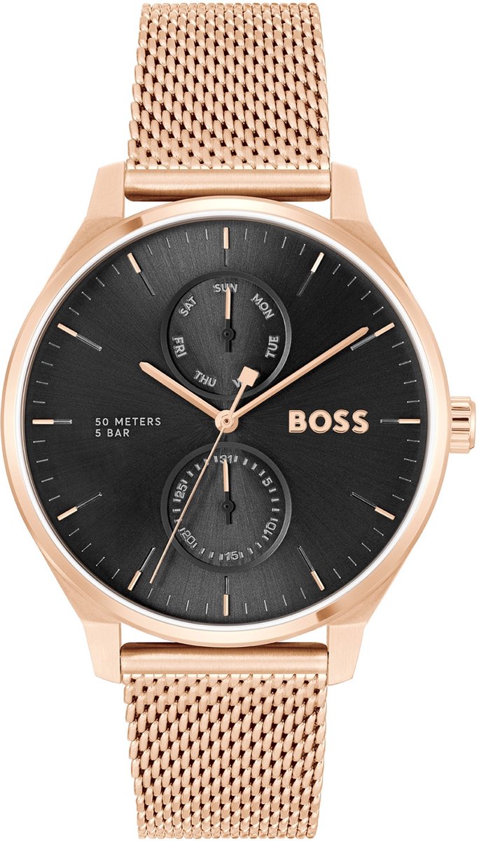 BOSS HB1514104 TYLER Heren Horloge - Mineraalglas - Staal - Rosé goudkleurig - 43 mm breed - Quartz - Druksluiting - 5 ATM (douchen)