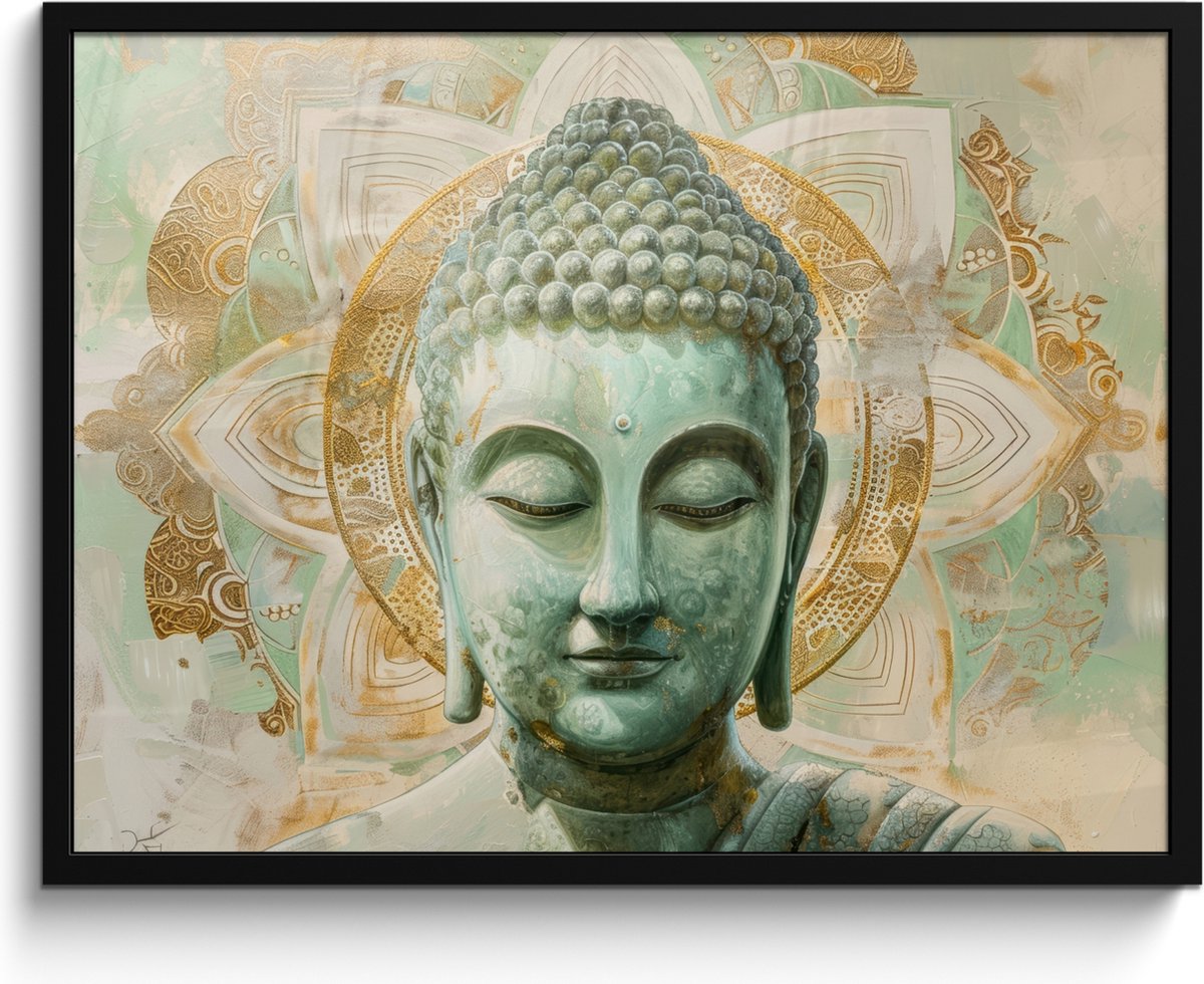 FrameYourWall Poster in lijst - Fotolijst 80x60 cm - Posters - Buddha - Mandala - Modern - Spiritualiteit - Posterlijst zwart - Decoratie - Wanddecoratie woonkamer - Muurdecoratie slaapkamer