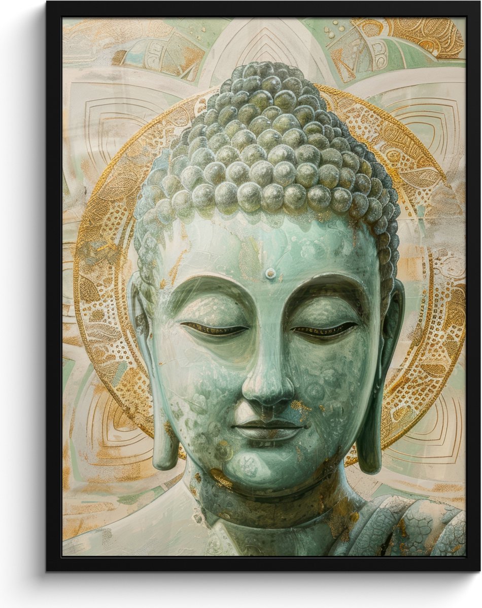 FrameYourWall Poster in lijst - Fotolijst 60x80 cm - Posters - Buddha - Mandala - Modern - Spiritualiteit - Posterlijst zwart - Decoratie - Wanddecoratie woonkamer - Muurdecoratie slaapkamer
